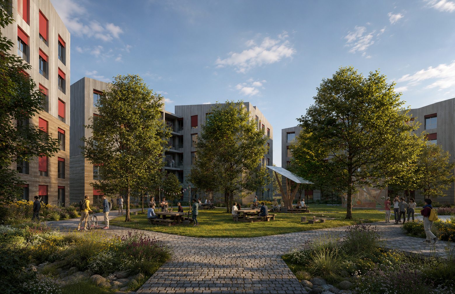 POV fra hagen til studentboligene.  Et A-Lab  forslag