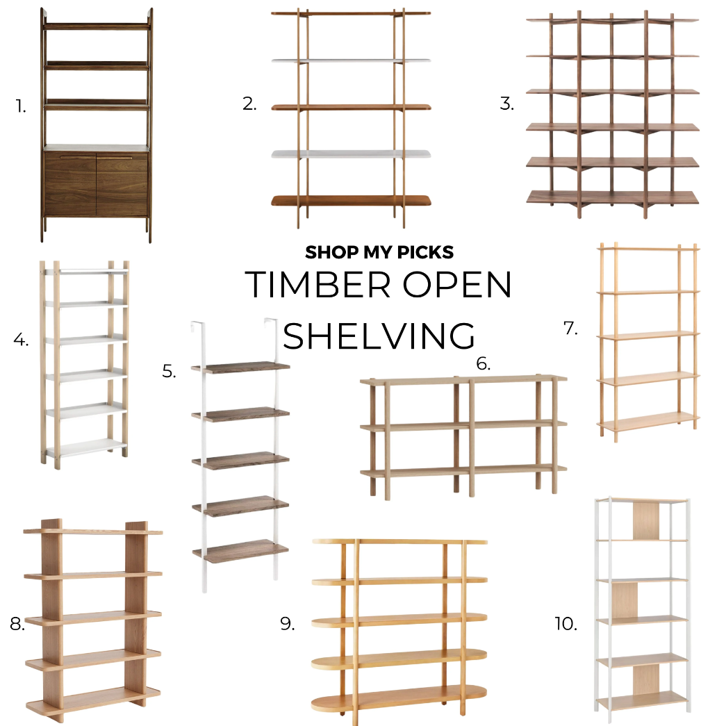 The Curation: Timber Open Shelves, Guide on Wood Tones Mixing, and Beautiful Space