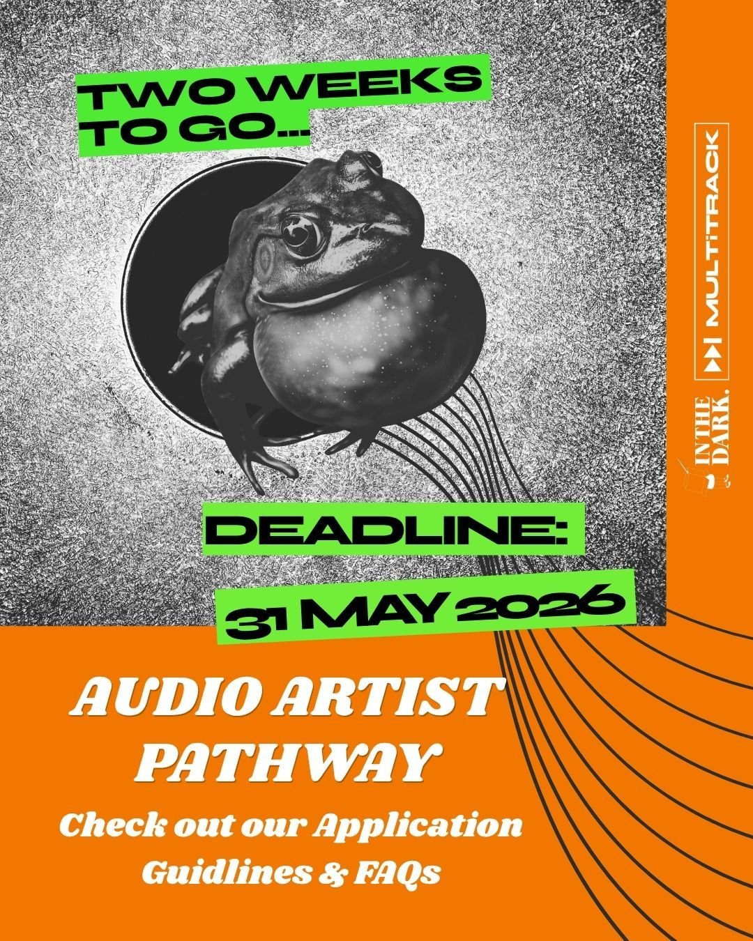 Just two weeks to go before the application deadline for the Audio Artist Pathway. 
Applications are open to Mid-career (5+ years experience) audio practitioners from underrepresented backgrounds with a clear idea of how they want to develop their pr