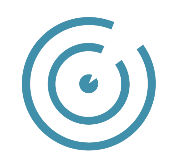 Abstracte grafische afbeelding met cirkelvormige lijnen en een centrale vlam, gekleurd in blauw