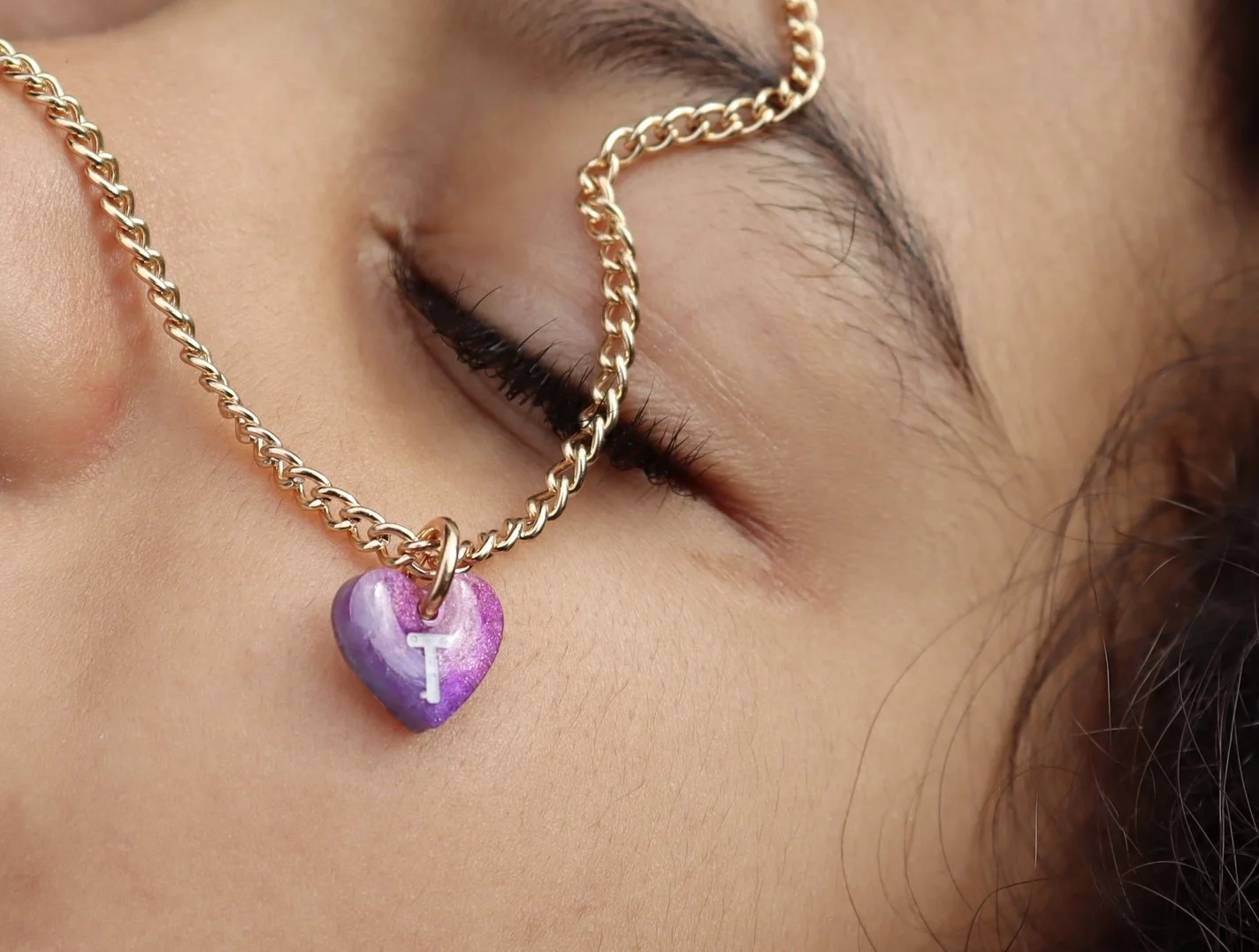 Letter T Heart Necklace in Gold