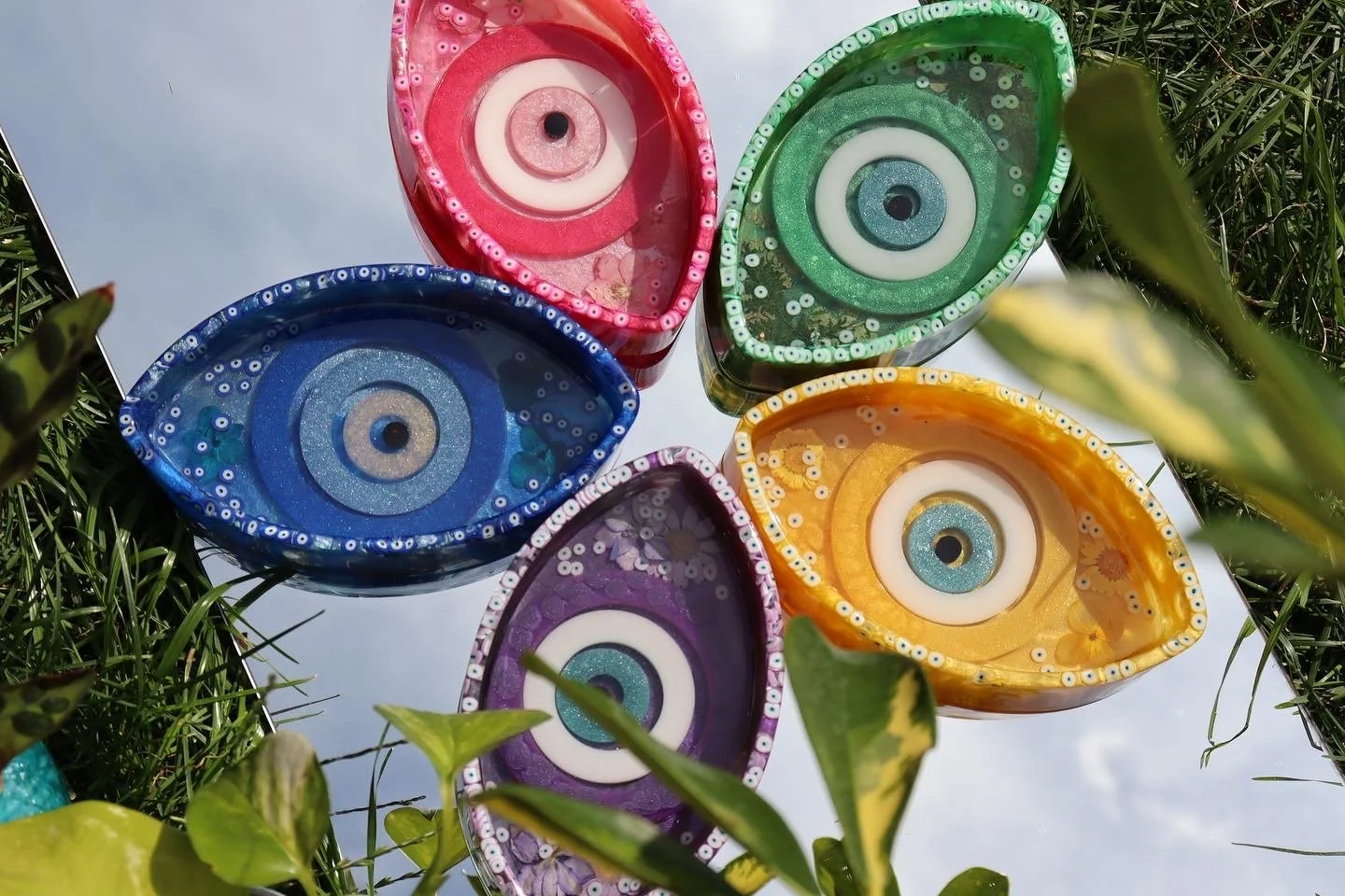 Colorful epoxy "evil eye" dish