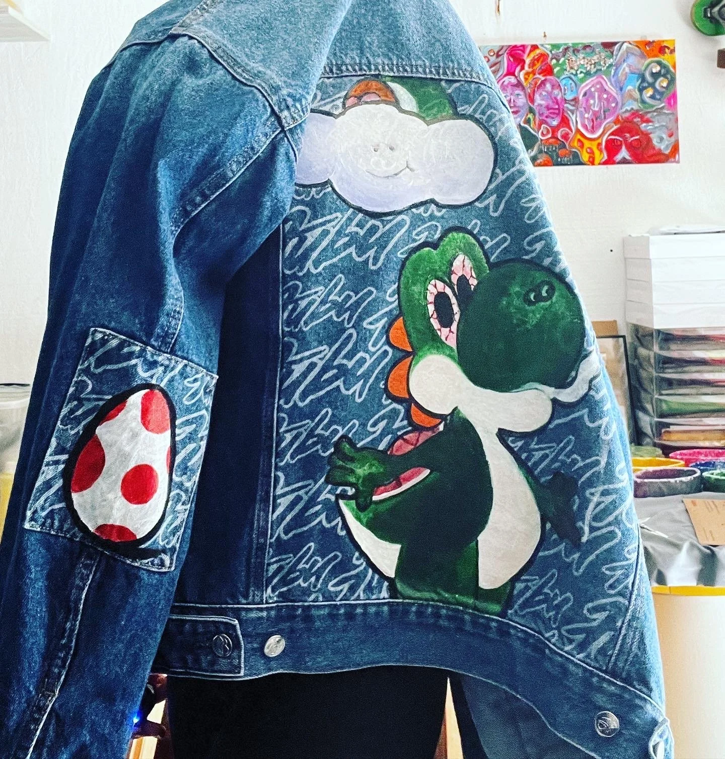 Custom Painted Denim Jacket of Stoned Yoshi.