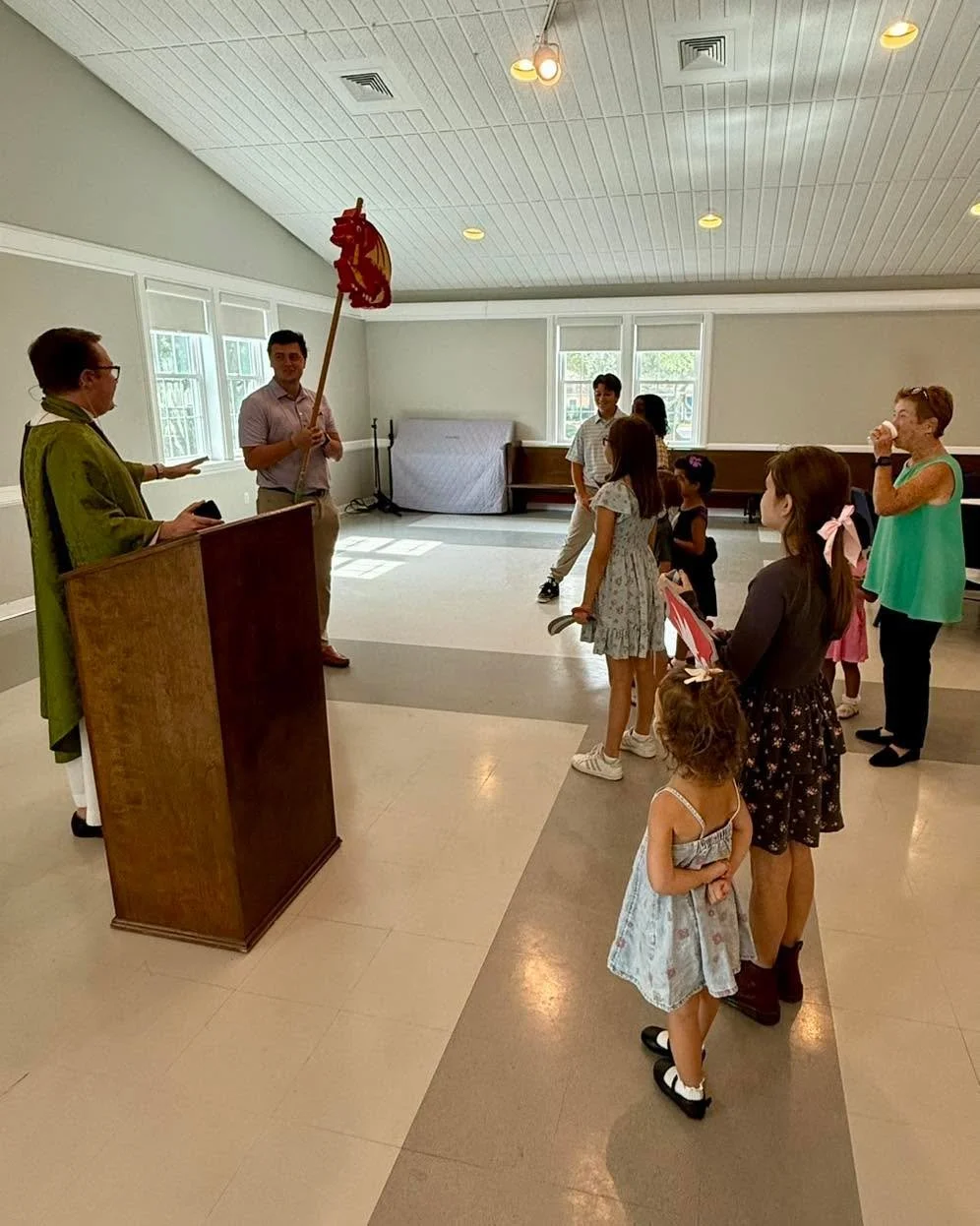 After the Eucharist yesterday, in anticipation of Michaelmas, the kids of Trinity Church attacked a dragon! Their labors in battle were rewarded with candy. Blessed feast of St. Michael and All Angels!