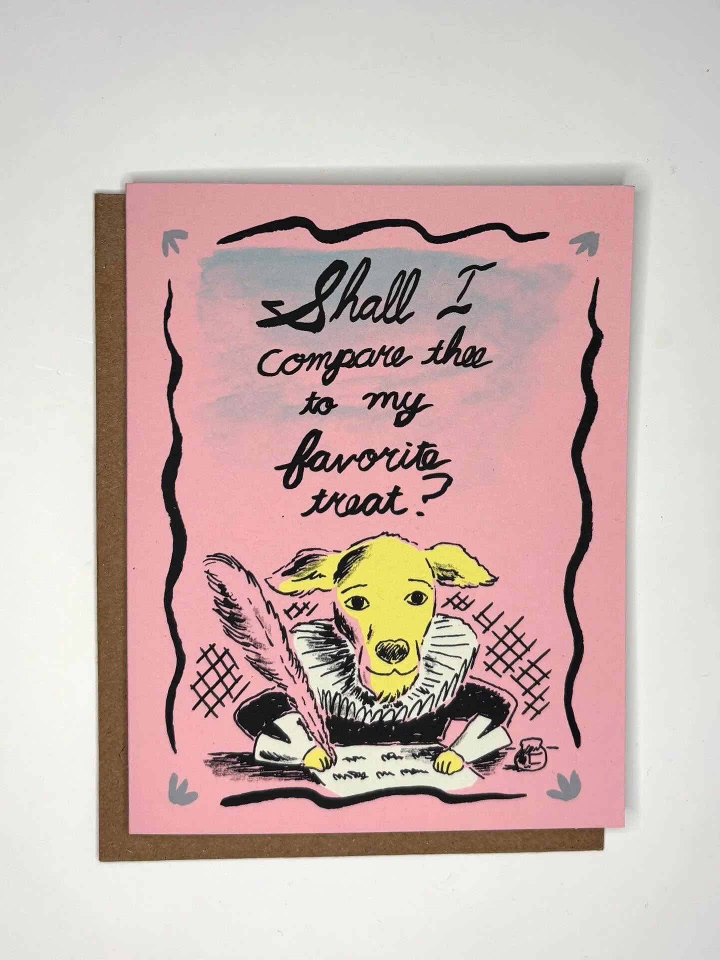 For this Valentine&rsquo;s Day card, I went with a nice Shakespeare pup writing a sonnet. But it went through many versions beforehand, including a Victorian cat, and a medieval troubadour. @fleurymade and I sat and came up with many ridiculous poems