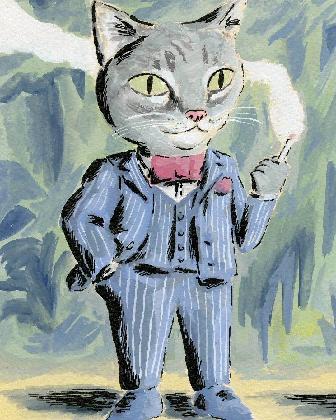 Details of recent pet portraits. There are so many dogs and cats in the world. We must illustrate all of them dressed up in ridiculous outfits!