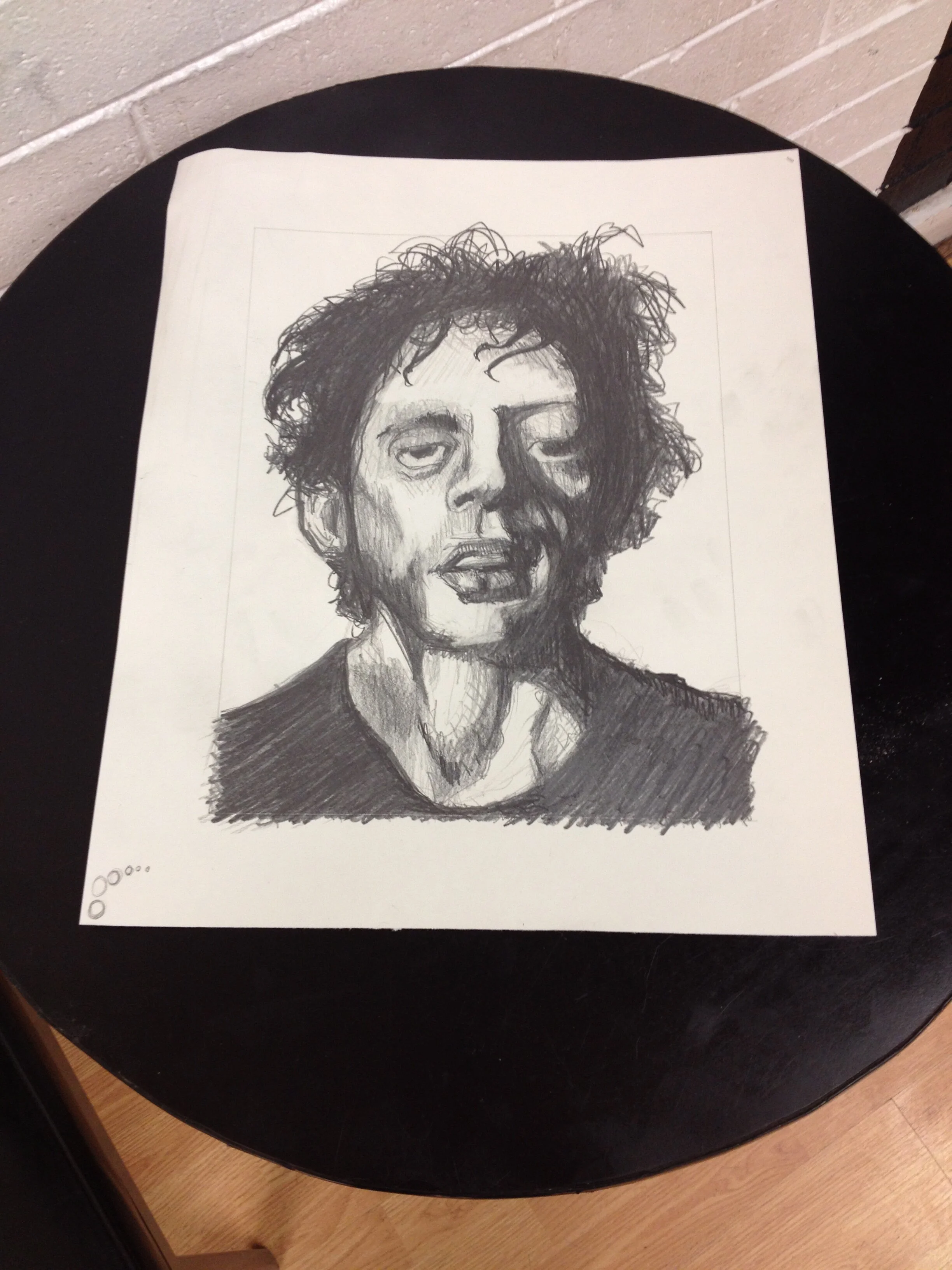 Chuck Close master copy of Phillip Glass --  drawn upside down