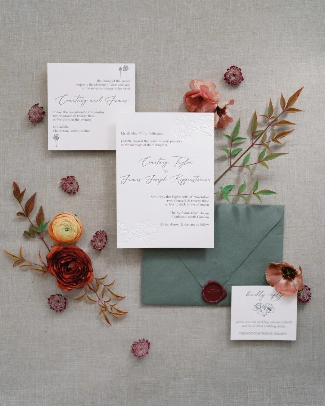 three-piece letterpress invitation suite | courtney &amp; james