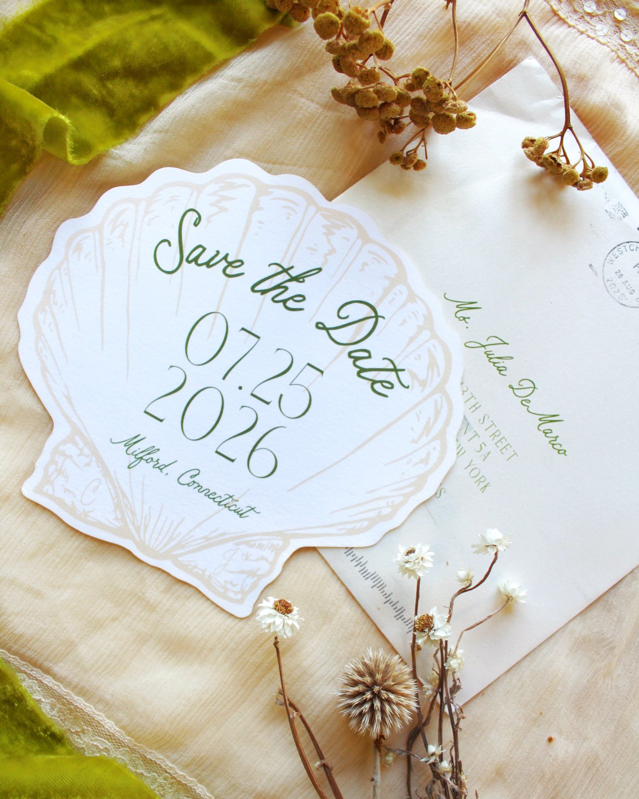 seashell save the dates for christina &amp; justin&rsquo;s summer 2026 wedding 

&mdash;
@tinasal_