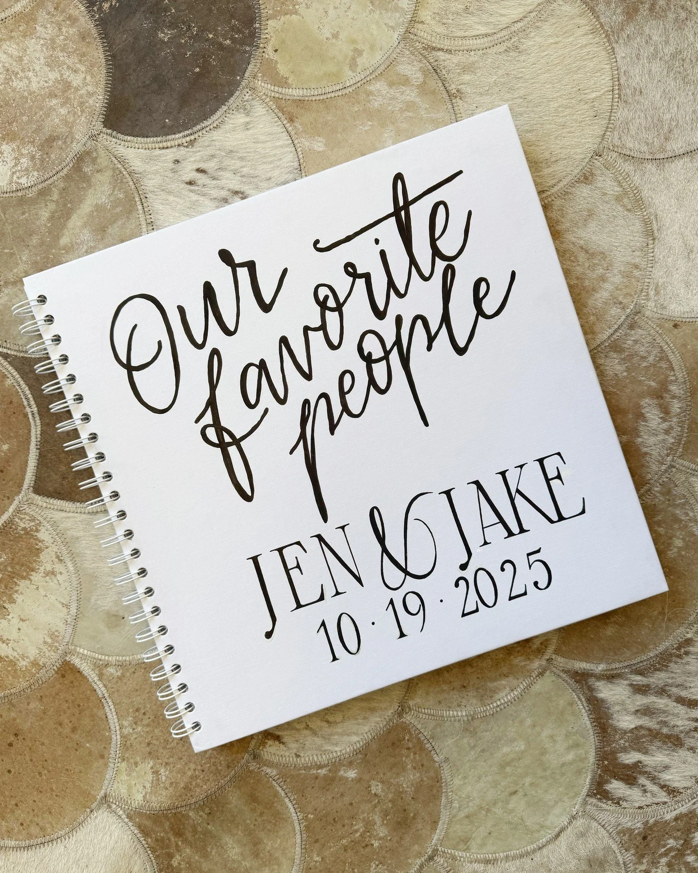 handwritten wedding guest book cover for jen &amp; jake