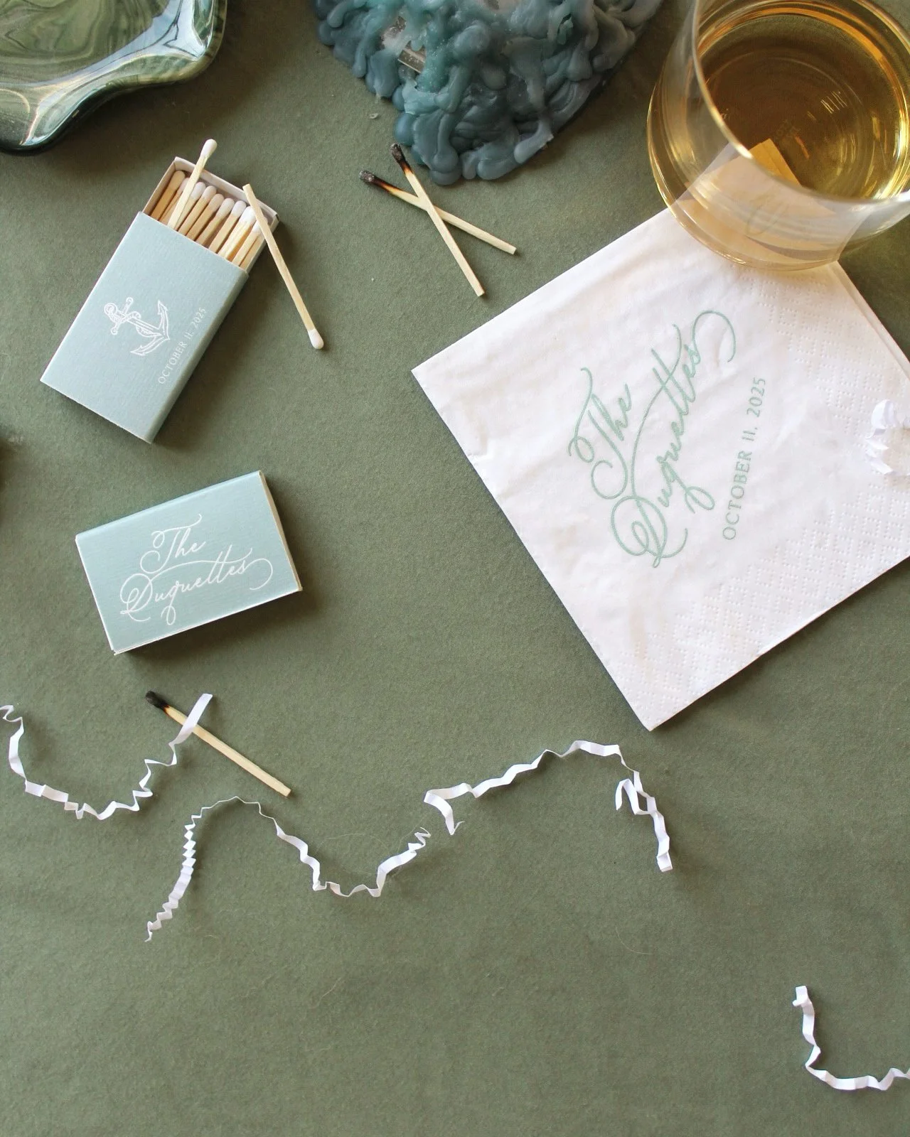 wedding season is ramping up so sharing two of my favorite day-of details: matchboxes and cocktail napkins &mdash; an easy and impactful way to carry your branding throughout