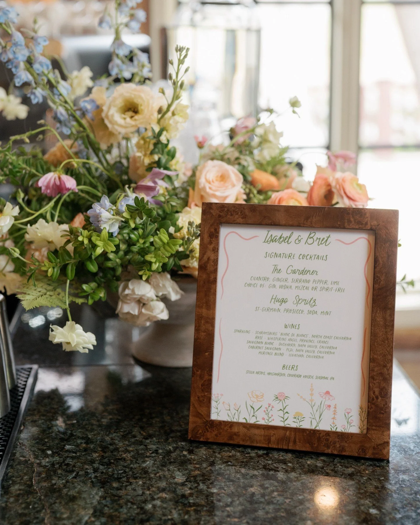 wildflower bar menus for isabel &amp; bret&rsquo;s wedding