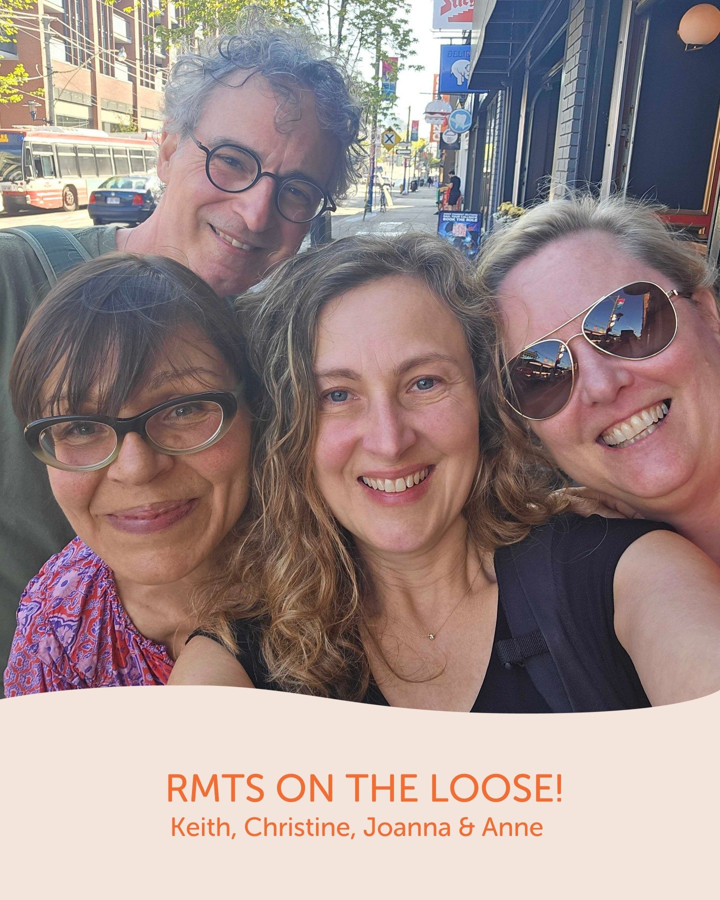Spotted: RMTs on the loose! 🧡

When Keith, Joanna, Christine &amp; Anne aren&rsquo;t helping clients feel their best, they&rsquo;re out spreading sunshine and good vibes wherever they go ☀️
A little reminder that healing energy starts with happy, co