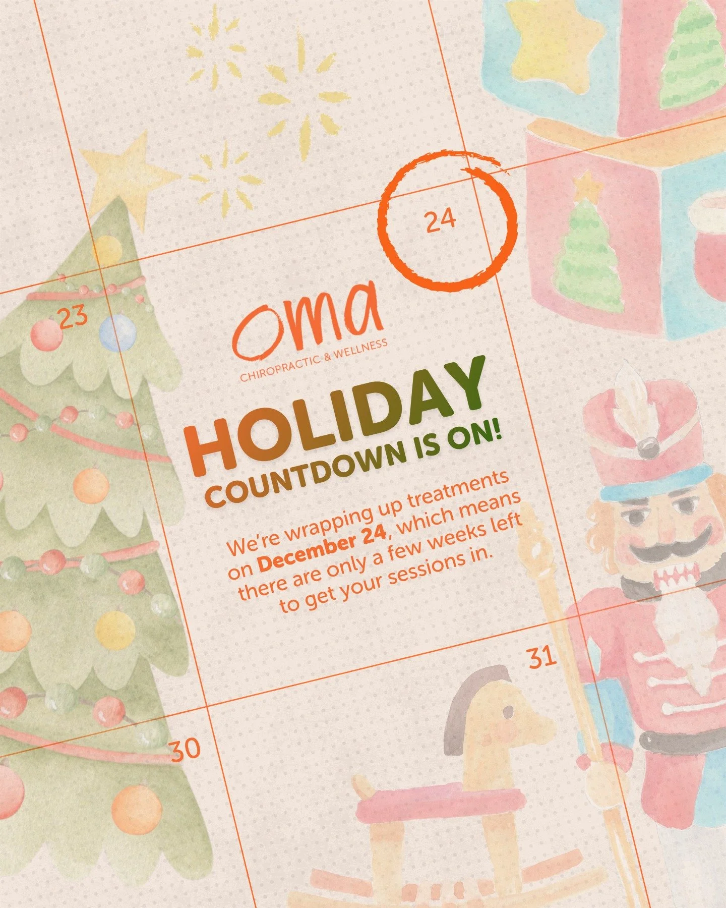 The holiday countdown is officially on 🗓️✨

Our last day for treatments before the break is December 24, which means there are only a few weeks left to get your sessions in.

If you&rsquo;ve been meaning to book a follow up, start something new, or 