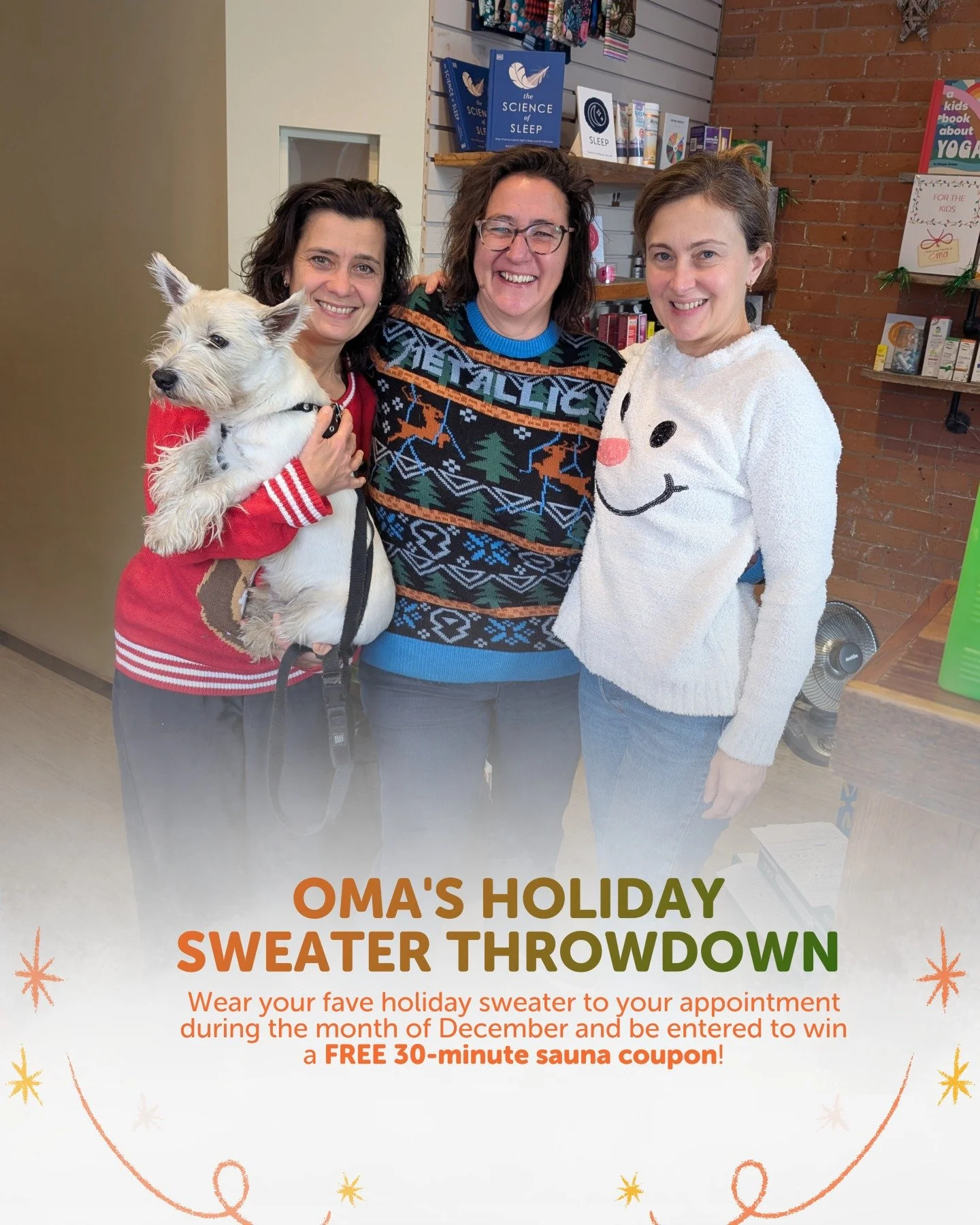 It&rsquo;s officially sweater season at Oma and we&rsquo;re celebrating in the coziest way. ❄️🧣

Wear your favourite holiday sweater to your appointment anytime in December and you&rsquo;ll be entered into our Holiday Sweater Throwdown for a chance 