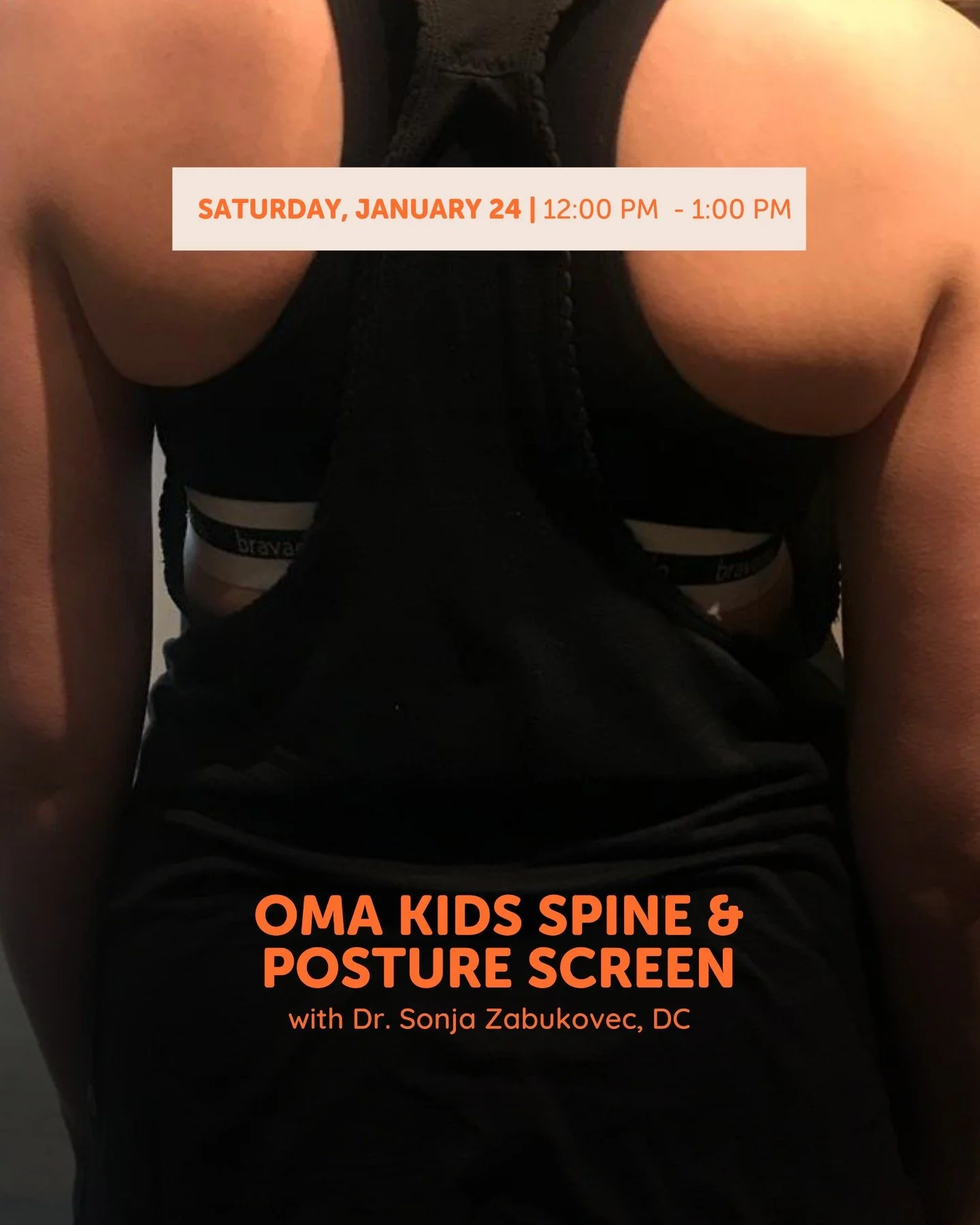 Oma Kids Spine &amp; Posture Screen 🧡

This quick screening is designed for:
&bull; Children and adolescents during growth spurts
&bull; Teens involved in sports or dance
&bull; Kids with uneven posture or spinal changes
&bull; Anyone with a family 