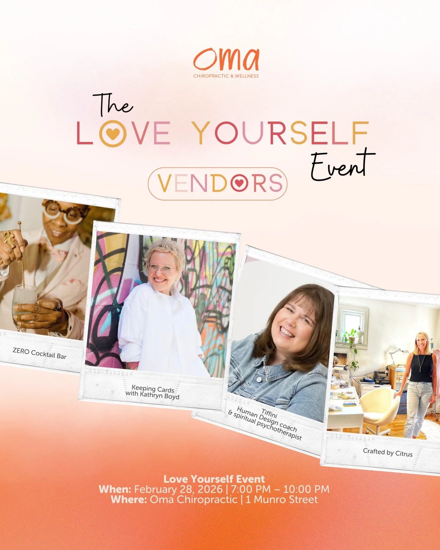 Meet some of the vendors joining us at the Love Yourself Event 🧡

Thoughtfully chosen experiences that invite connection, creativity, and care throughout the evening.

🍸 ZERO Cocktail Bar
Toronto&rsquo;s first zero proof cocktail bar, serving beaut