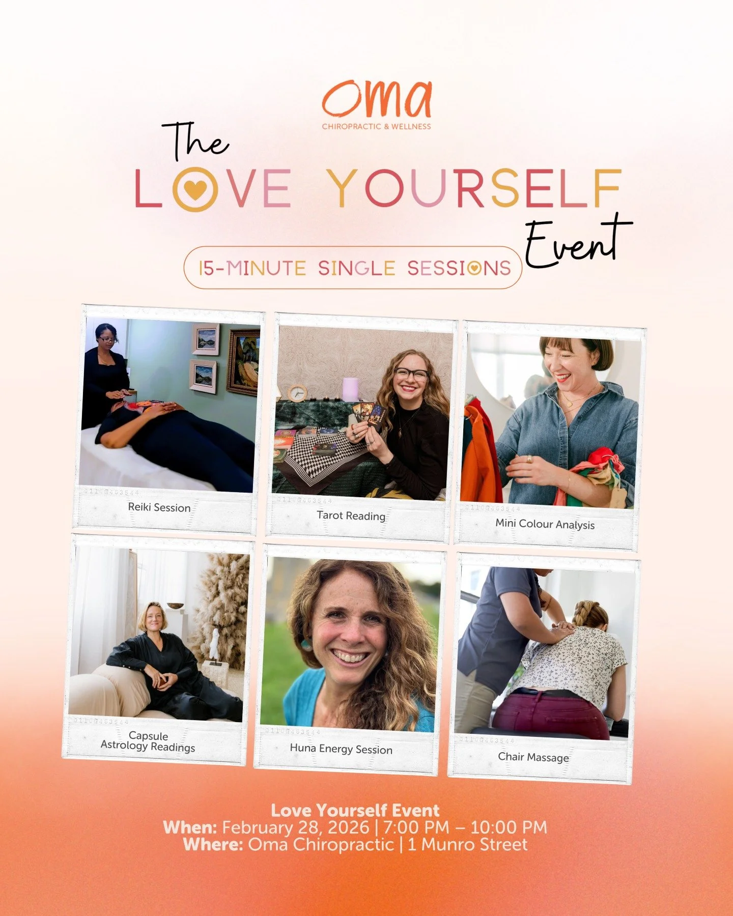 Join us for our upcoming Love Yourself event &mdash; an evening focused on self-care, connection, and taking a little time just for you.

As part of the experience, we&rsquo;ll be offering 15-minute mini sessions with a variety of local practitioners
