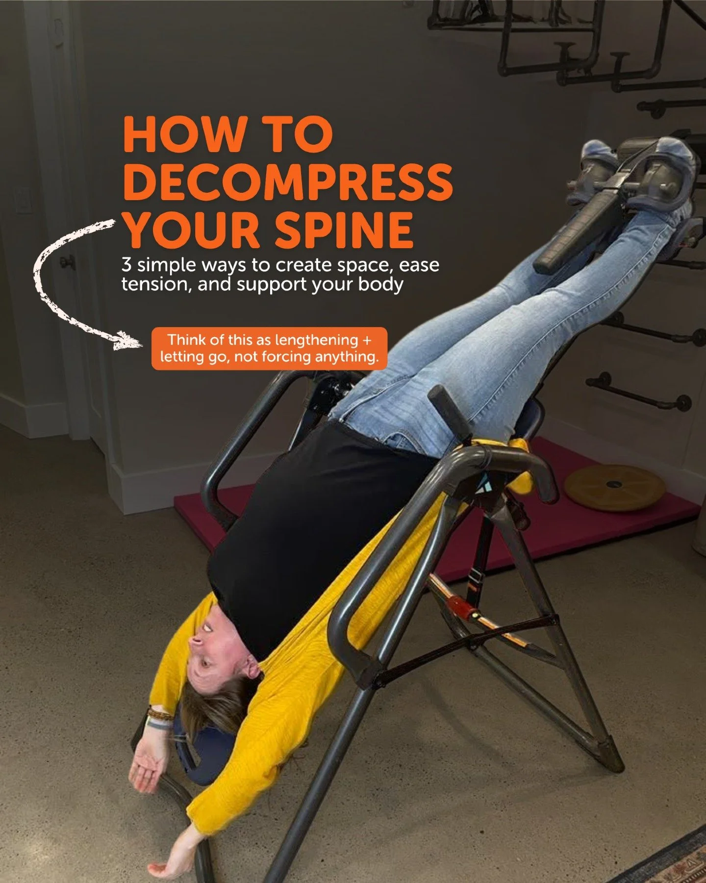 Spinal decompression doesn&rsquo;t have to be complicated 🧡

It&rsquo;s less about forcing a stretch and more about creating space in a way your body can actually receive.

Here are 3 simple ways to support your spine:

🧗 Hanging
&bull; From a bar,