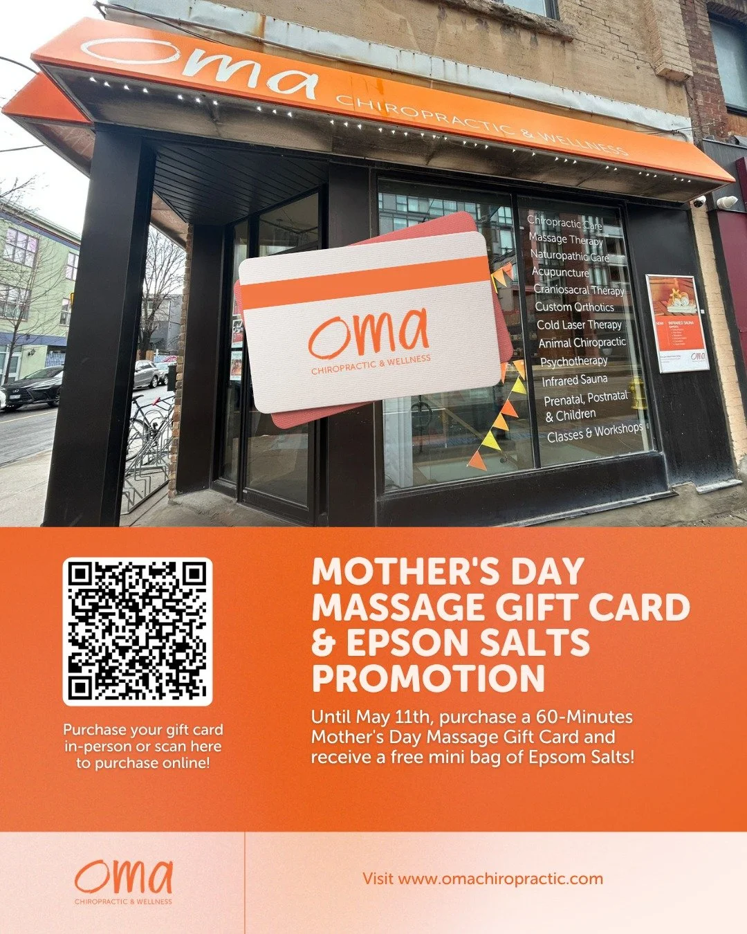 A simple way to say thank you this Mother&rsquo;s Day 🧡

Give her a moment to slow down, rest, and be taken care of.

Until May 9th, when you purchase a 60-minute massage gift card, you&rsquo;ll also receive a complimentary mini bag of Epsom salts a
