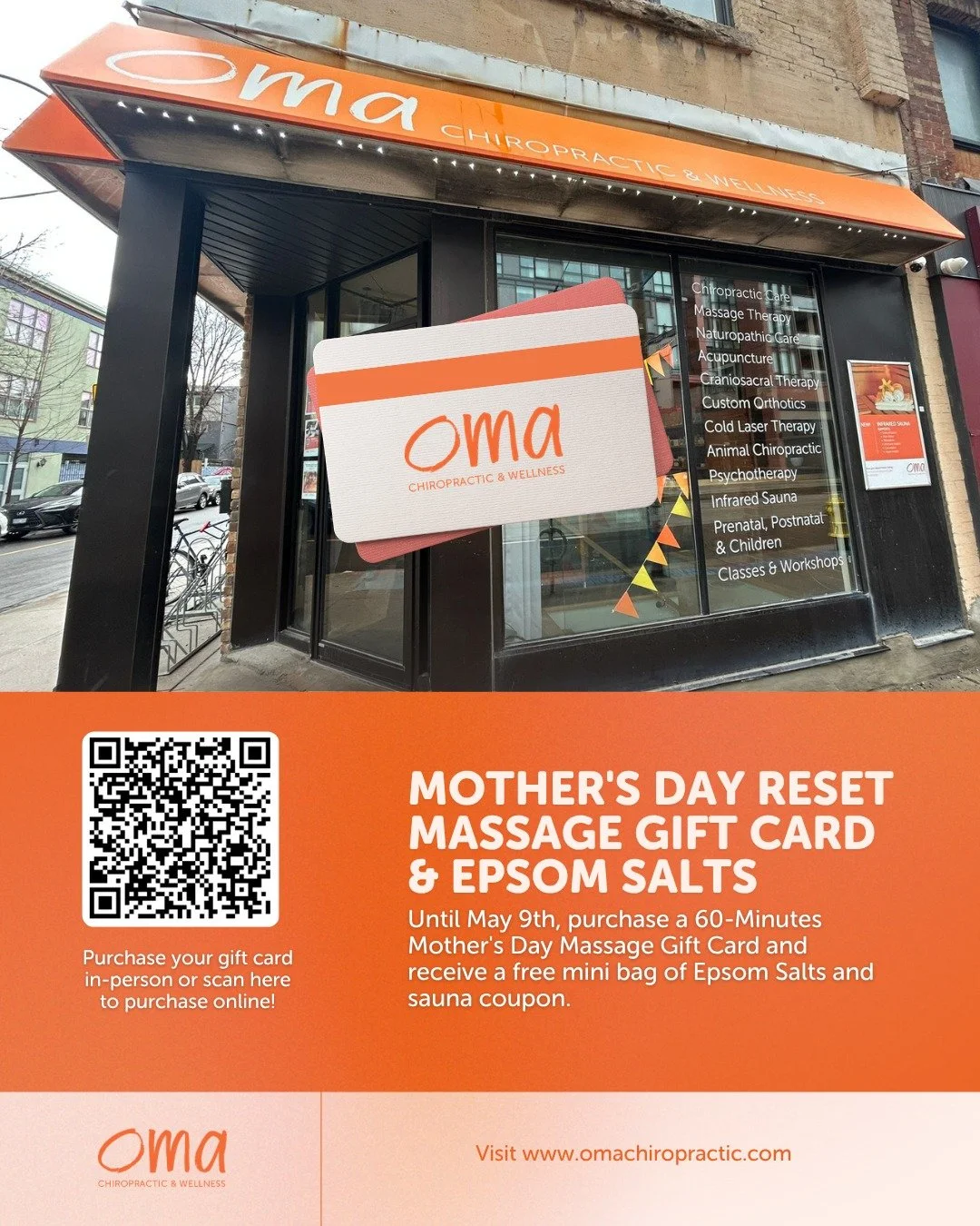 A simple way to say thank you this Mother&rsquo;s Day 🧡

Give her a moment to slow down, rest, and be taken care of.

Until May 9th, when you purchase a 60-minute massage gift card, you&rsquo;ll also receive a complimentary mini bag of Epsom salts a