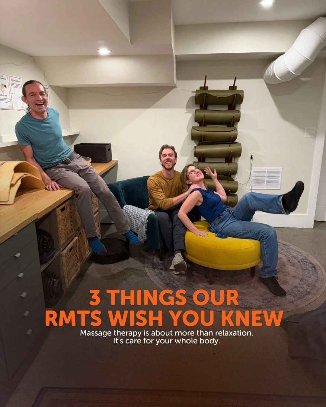 Being serious about your care doesn&rsquo;t mean we have to take ourselves too seriously 😄

Our RMTs spend their days helping people move better, recover faster, and feel more comfortable in their bodies. Here are 3 things they wish more people knew