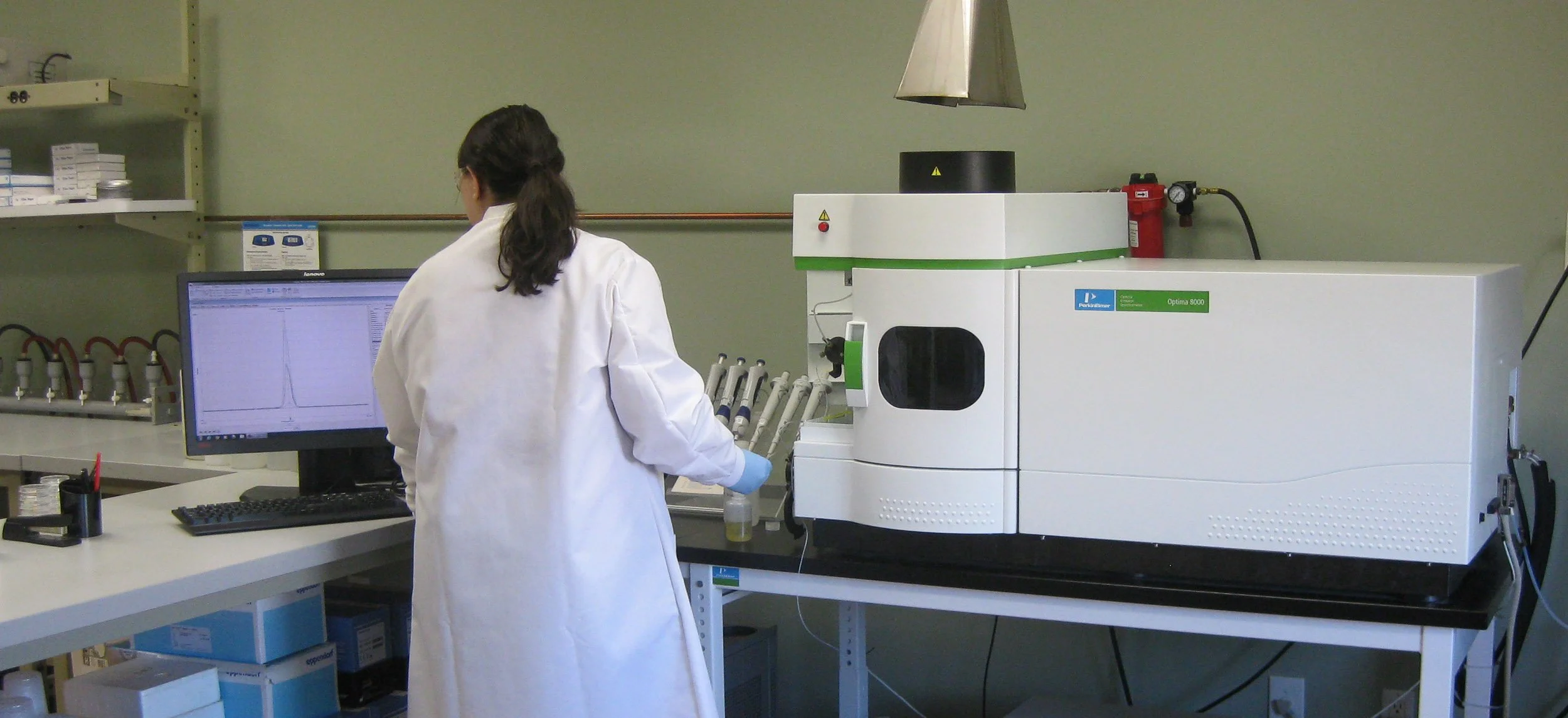 Chemist performing analysis at ICP-OES to determine chemical composition of historical mortar