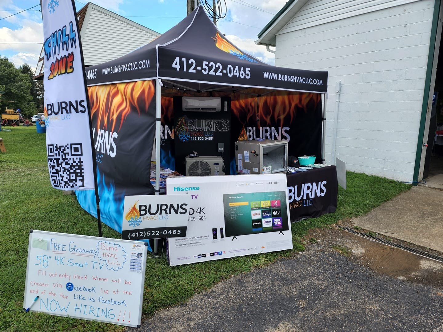 Come by Burns HVAC LLC at the Big Knob Grange Fair and enter for your chance to Win a 4k 58&quot; Smart T.V. stop by our tent located in front of the commercial building to fill out an entry blank must put name, telephone number and email on it. winn