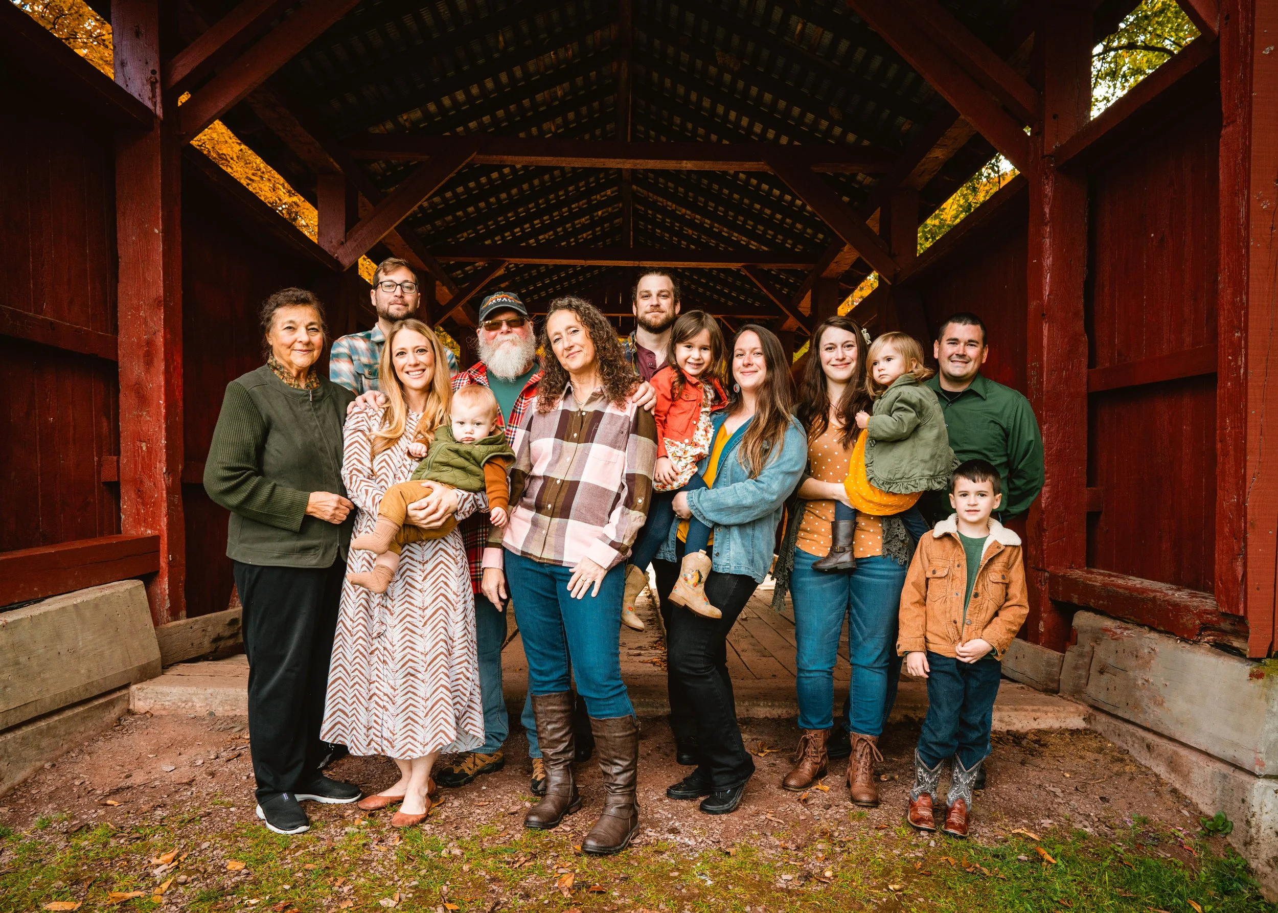 Grasley family photography at fowlersville covered bridge at Briar Creek Lake or Evansville Lake in Berwick, Pennsylvania