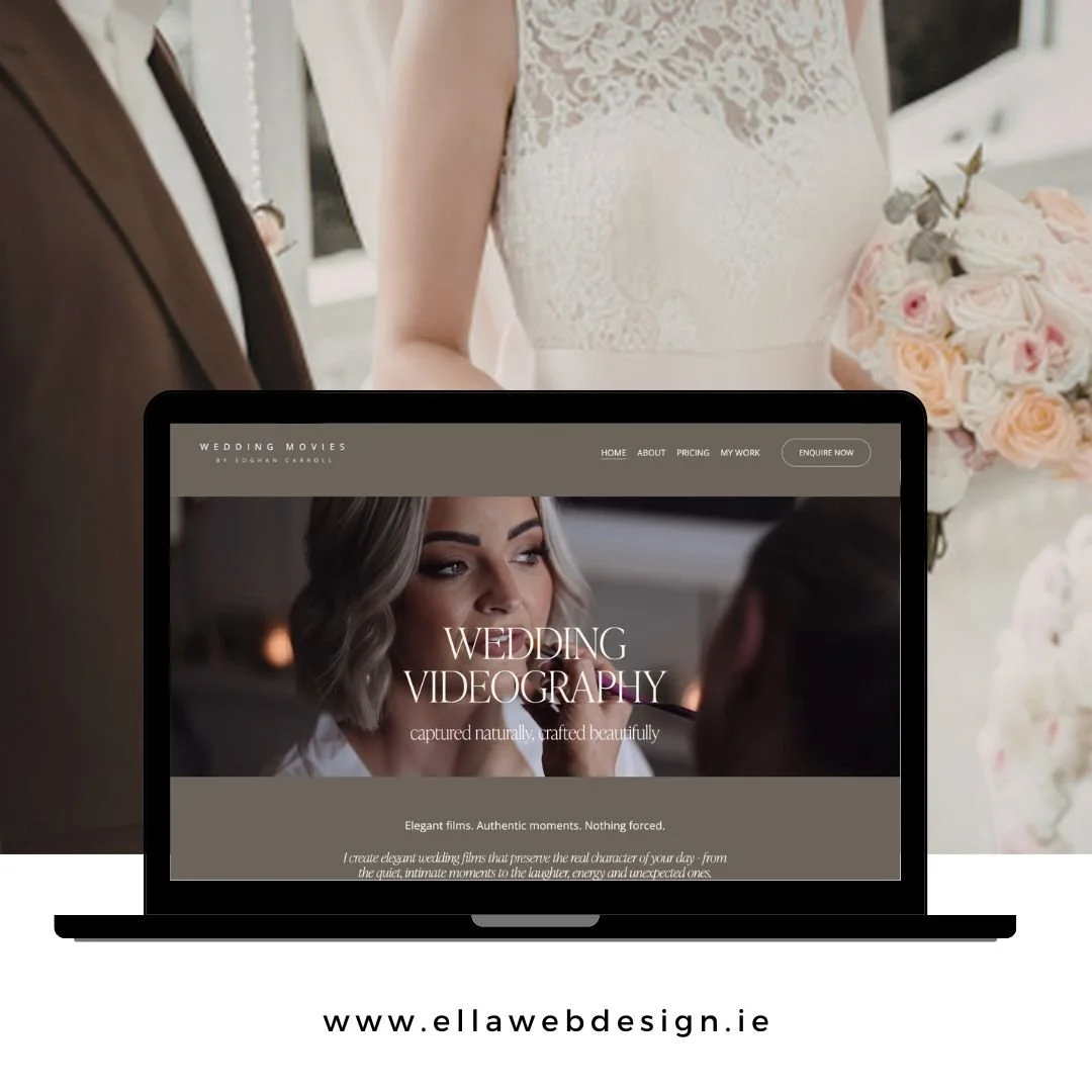 Squarespace website redesign including elegant branding, video portfolio and online booking for wedding videographer in Navan County Meath, Ireland - Wedding Movies