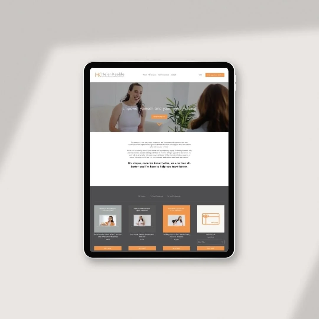 Squarespace website designed by ellawebdesign.ie for physiotherapist - tablet mockup