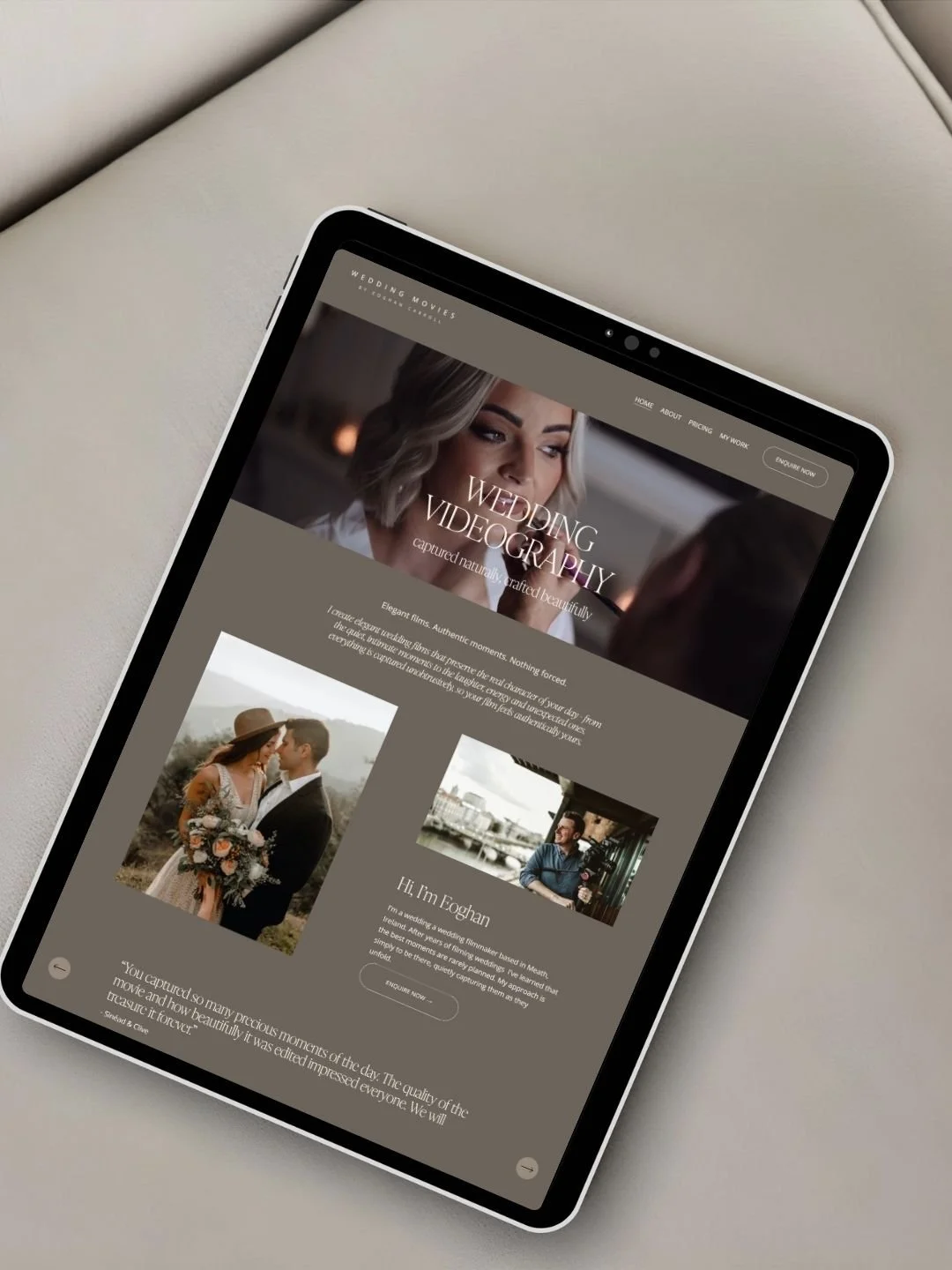 Website for wedding videographer Navan, Co Meath - Tablet Mockup