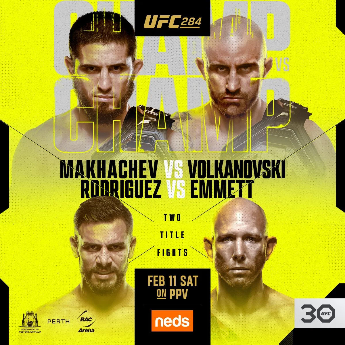 UFC 284 | Makhachev vs Volkanovski | Rodriguez vs Emmett