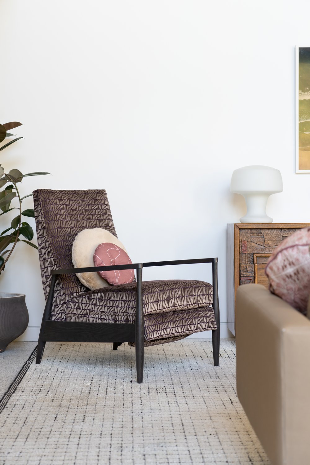 Cut Velvet Upholstered Chair Custom Pillows 