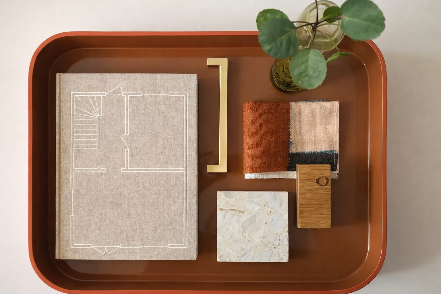 Design Flat Lay - Tray, Materials + Plant