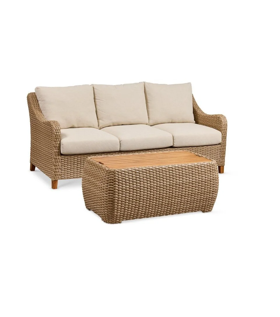 Biscayne Wicker Sofa with Storage Coffee Table