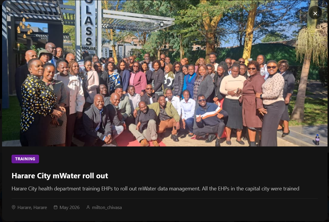 A group photo of Harare City health department staff standing outside.