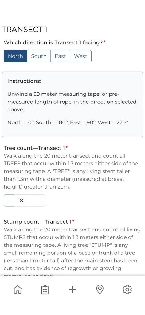Solstice mobile form with instructions for a restoration monitoring transect
