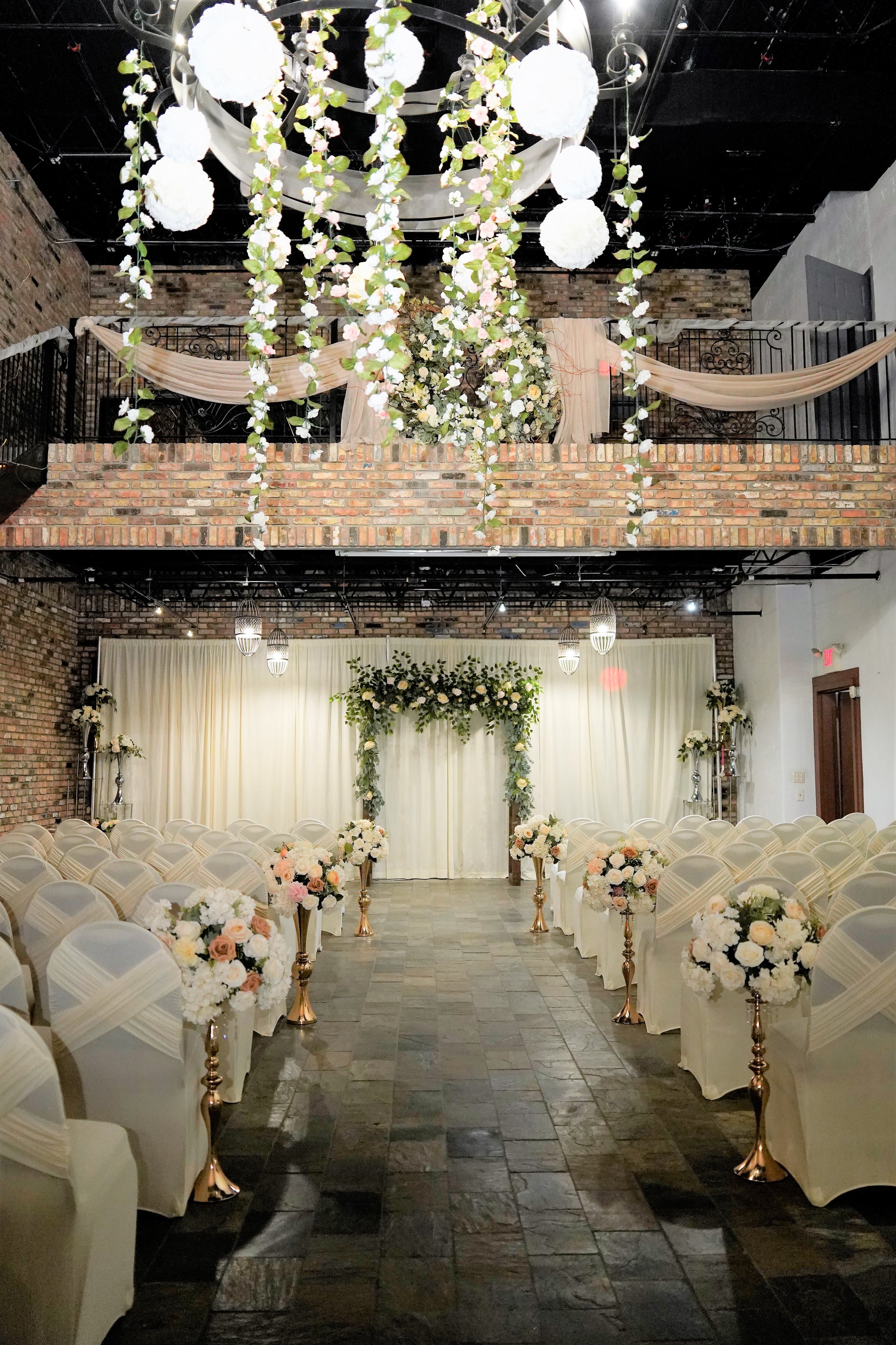 Wedding ceremony setup at The Chapel at Hobby Event Center in Houston
