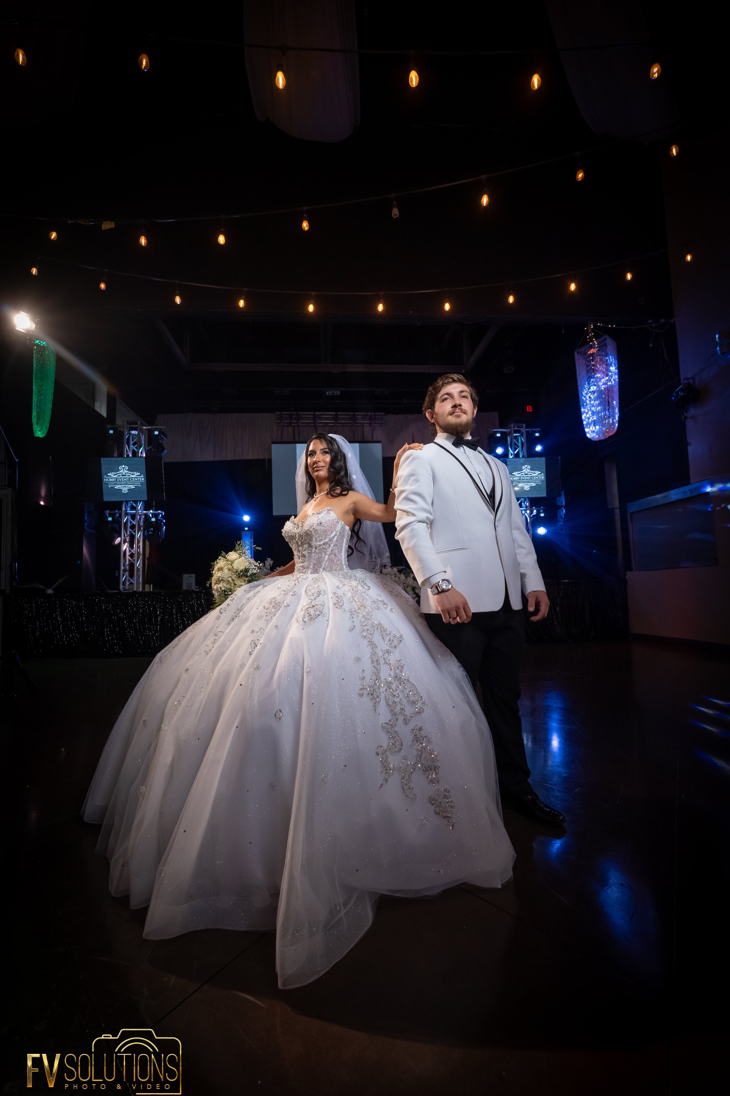 Bride celebrating her wedding at Hobby Event Center in Houston, Texas