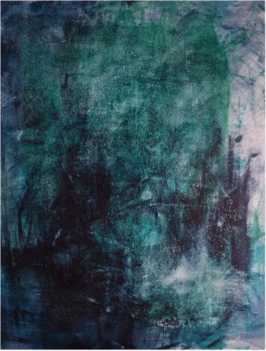 Skógur (“Forest" in Icelandic), Acrylic on panel, 16 x 12 in, 2022