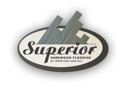 Logo for Superior hardwood flooring with wooden planks and text