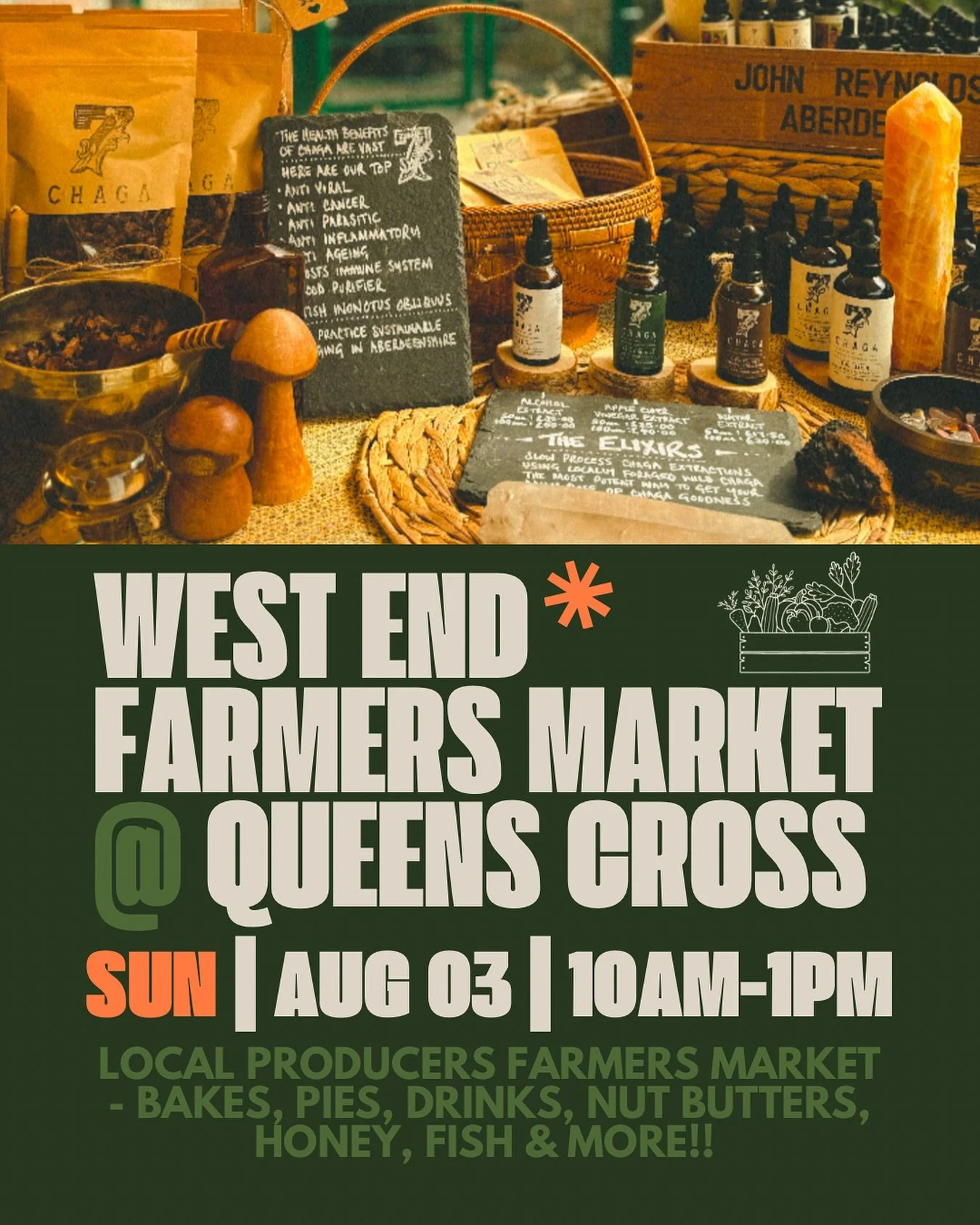 BACK HERE ON SUNDAY&hellip;&hellip; 👉🏽 

🌿 West End Farmers Market
📆 Sunday 3rd August
⏰ 10am - 1pm
📍 Queens Cross

Local made farmers market in the middle of the city&hellip; honey 🍯 fresh bread 🍞 fish 🐟 pies 🥧 home bakes 🥐 nut butters 🥜 