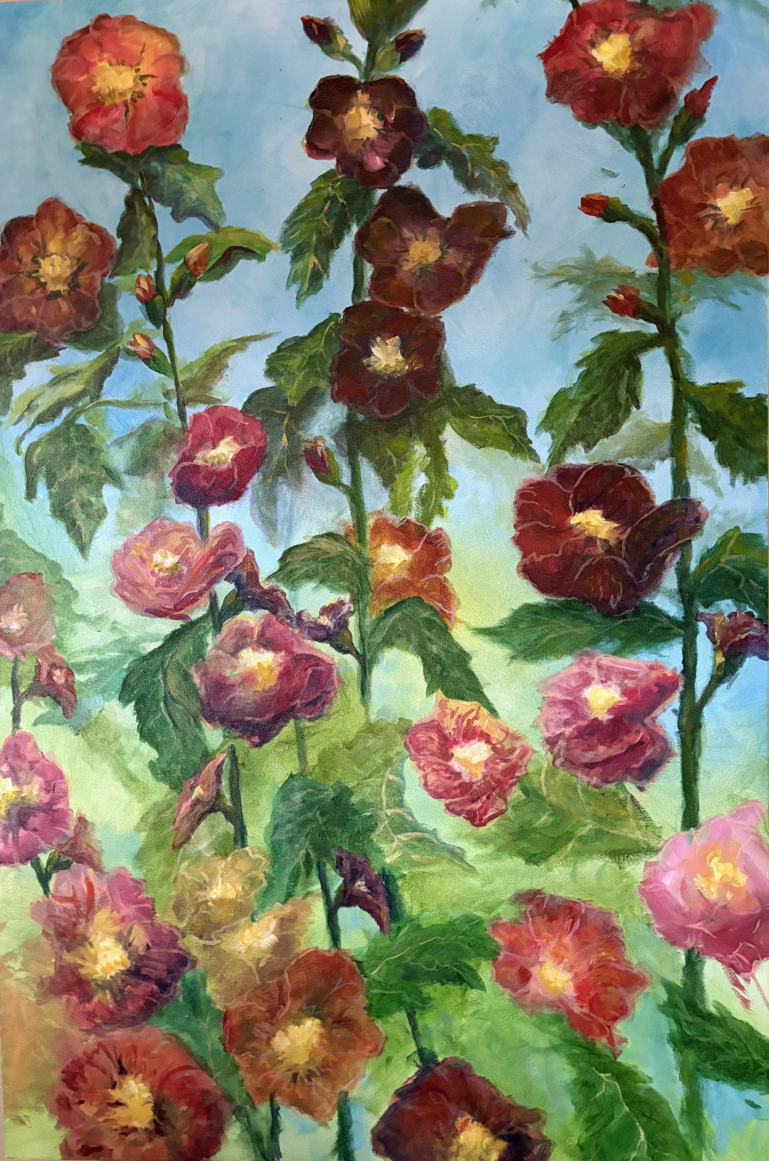 Hattie's Hollyhocks - SOLD (Available for Commission)
