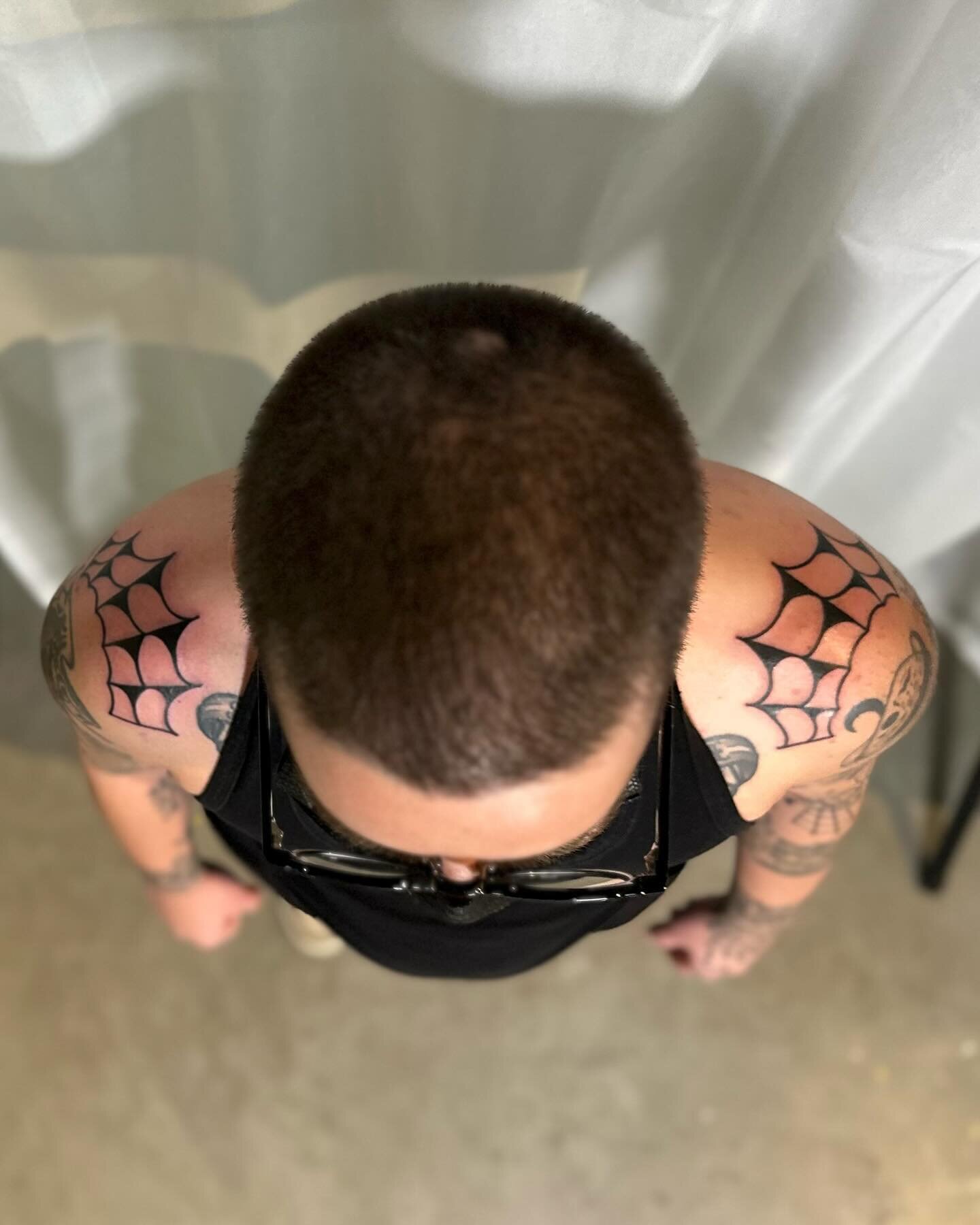 Custom shoulder webs to cap off the arms!  Thank you so much, I think most tattooers know how difficult symmetrical or symmetrical-ish designs and placements can be. Patience and attention to detail on both client and artist&rsquo;s sides always pays