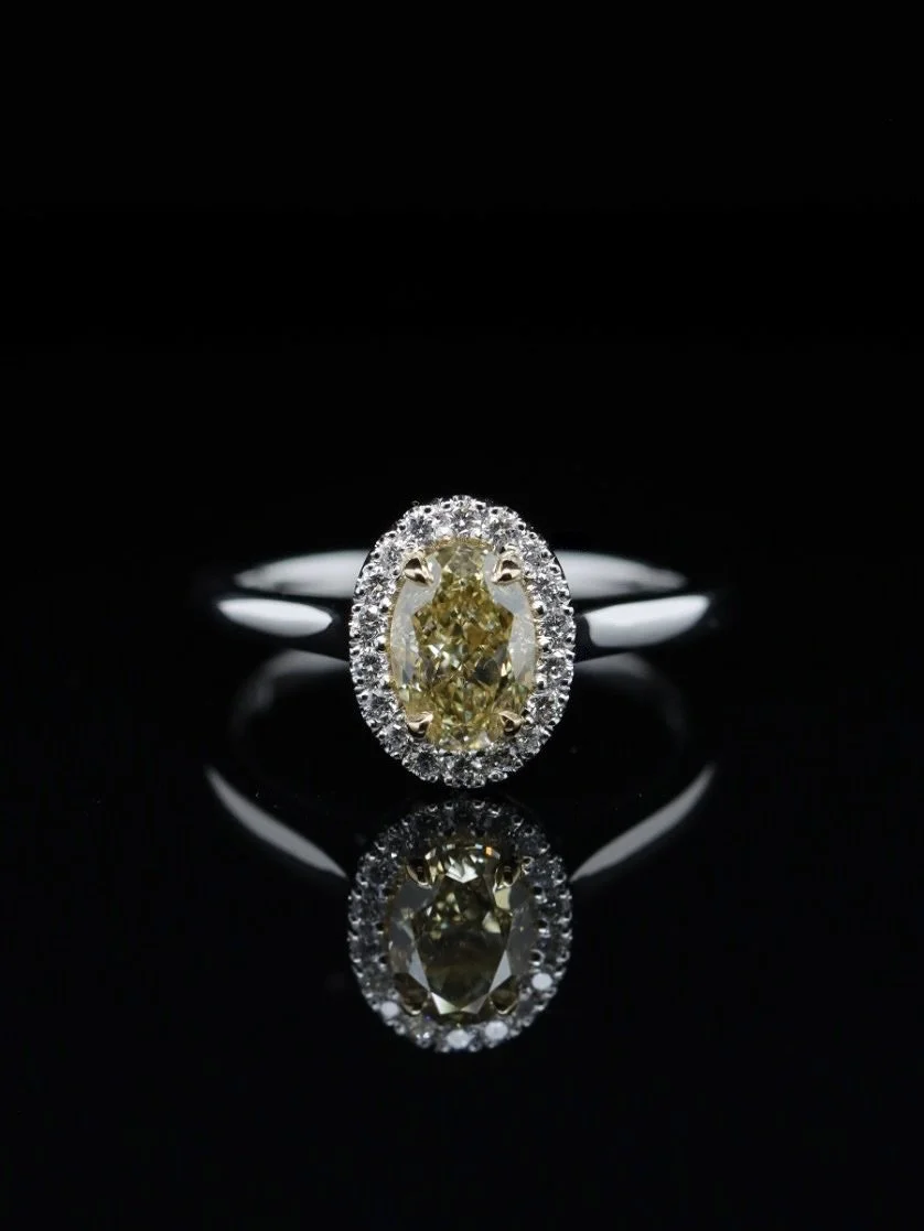 Handmade platinum engagement ring, featuring a yellow diamond set in an 18ct yellow gold collet and underbasket to highlight its natural colour. Finished with a halo of white diamonds 💛🤍

#YellowDiamond #PlatinumEngagementRing #Halo #CanberraJewell