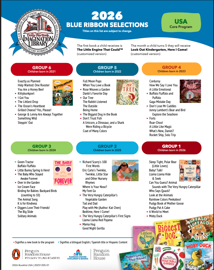 2026 Book List for the Imagination Library