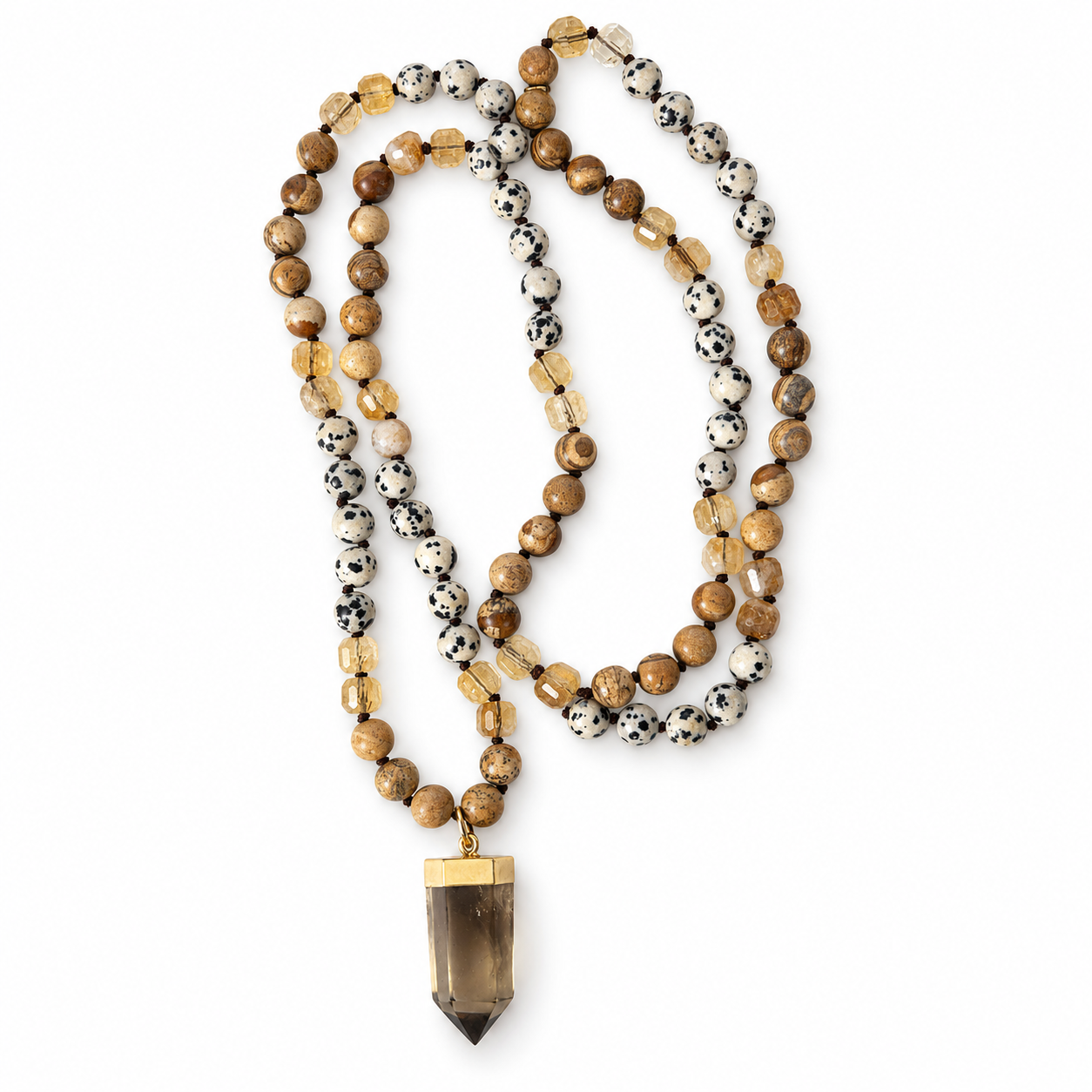 Sacred Alignment Mala - full 108-bead crystal mala with Dalmatian Jasper, Citrine, and Picture Jasper