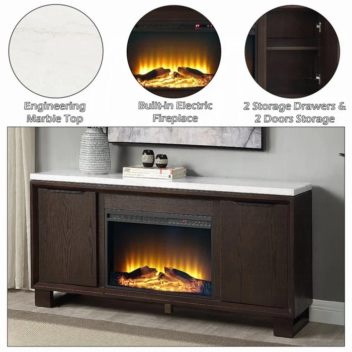 Edwyn Server w/Natural Marble Top & Fireplace
