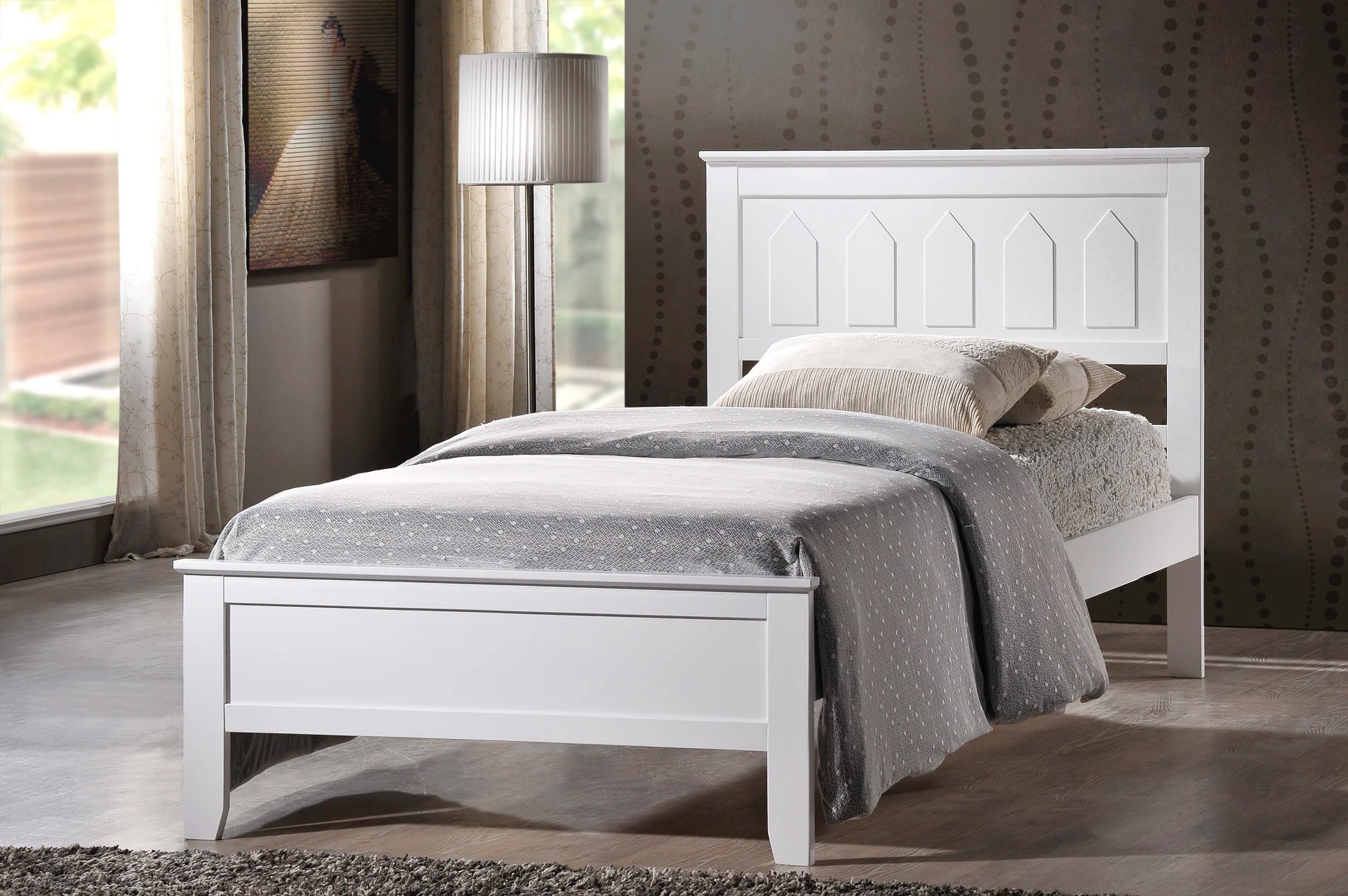 7582-WHITE Wooden Platform Bed
